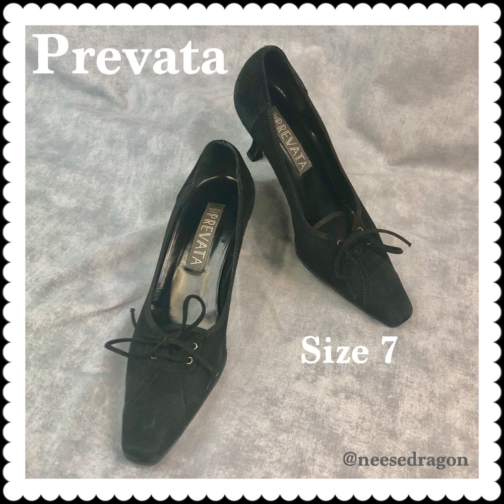 Vintage Prevata Black Suede Heels